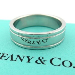 Platinum Flat Double Milgrain Wedding Band 6mm